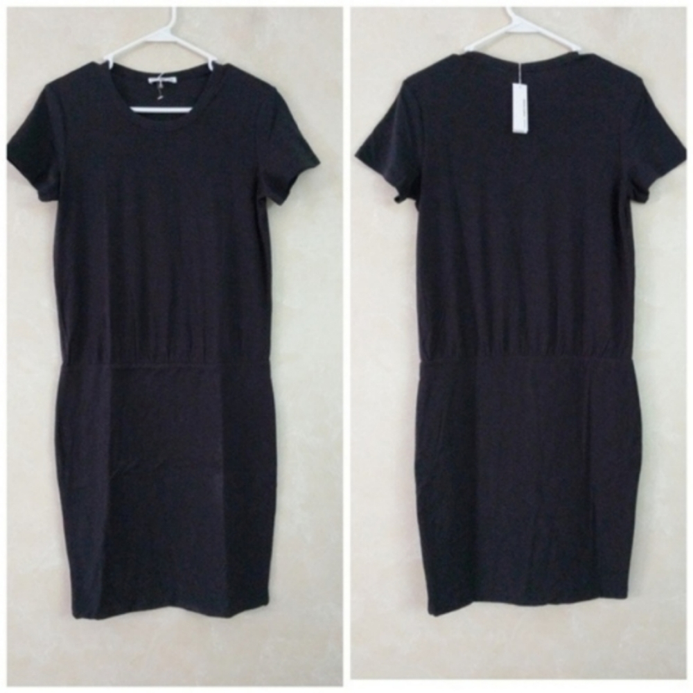 James Perse Short Sleeve Blouson Dress Black - Picture 3 of 5
